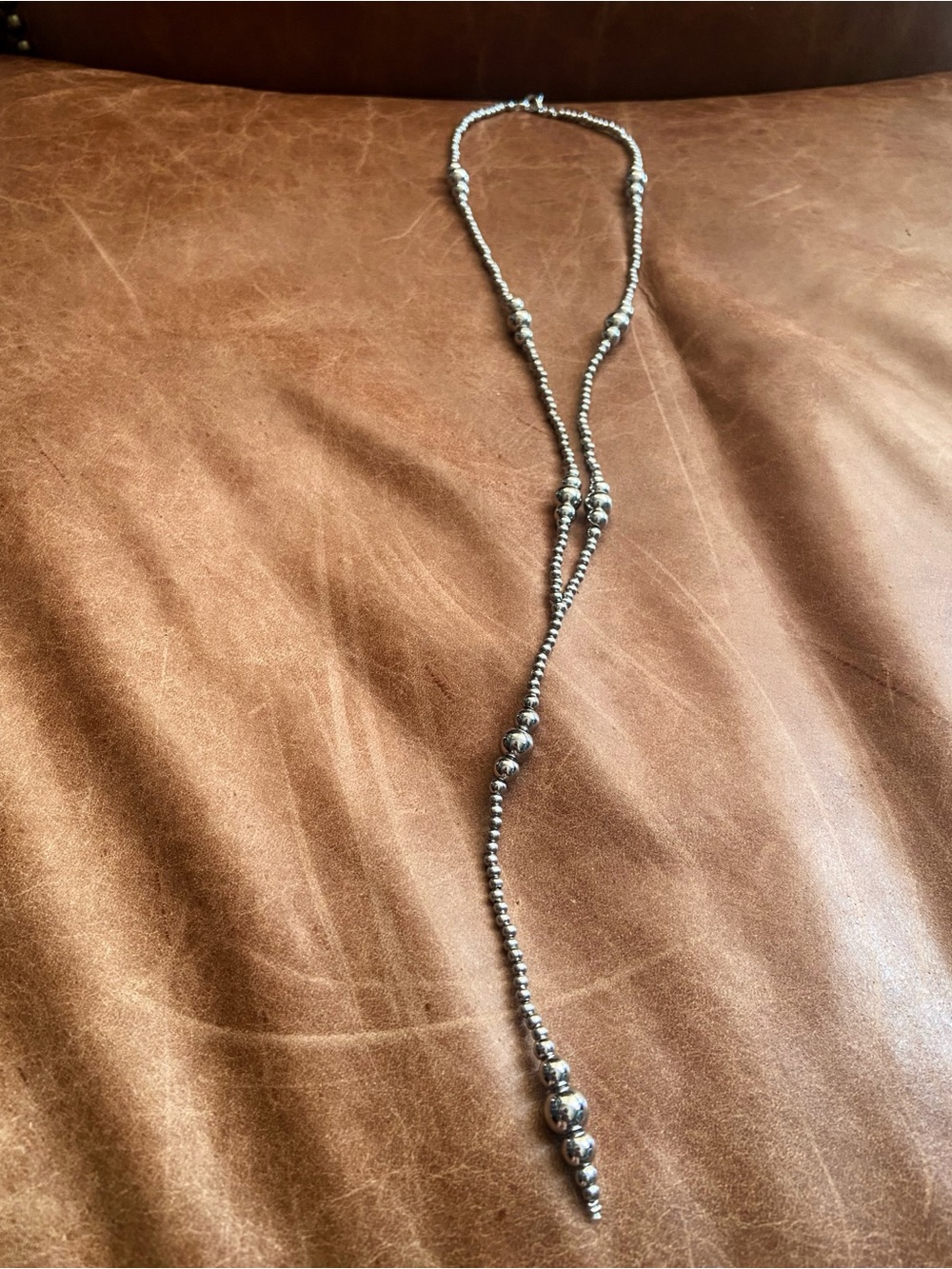 20” Stainless Steel Lariat Necklace - Navajo Pearl Style
